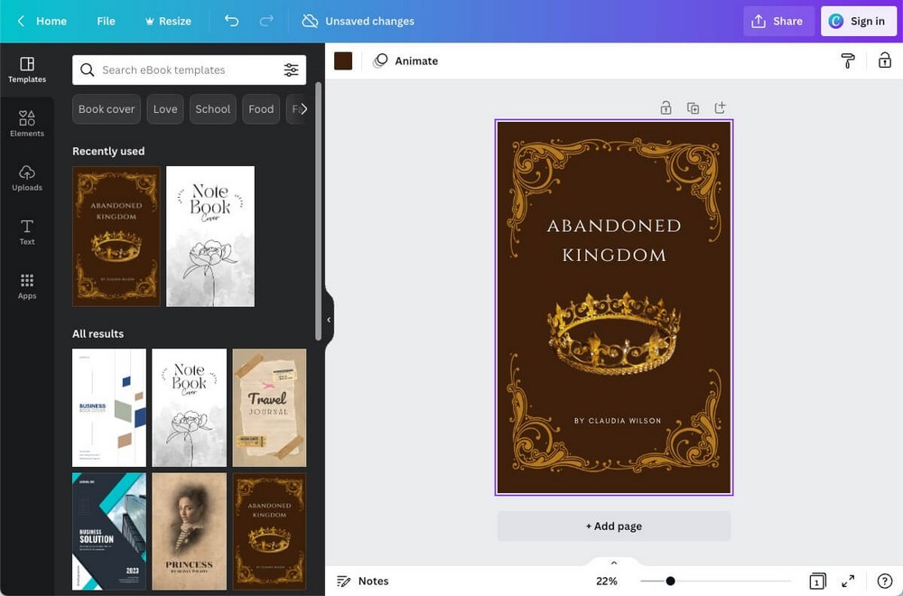 Create a Digital book cover with Canva