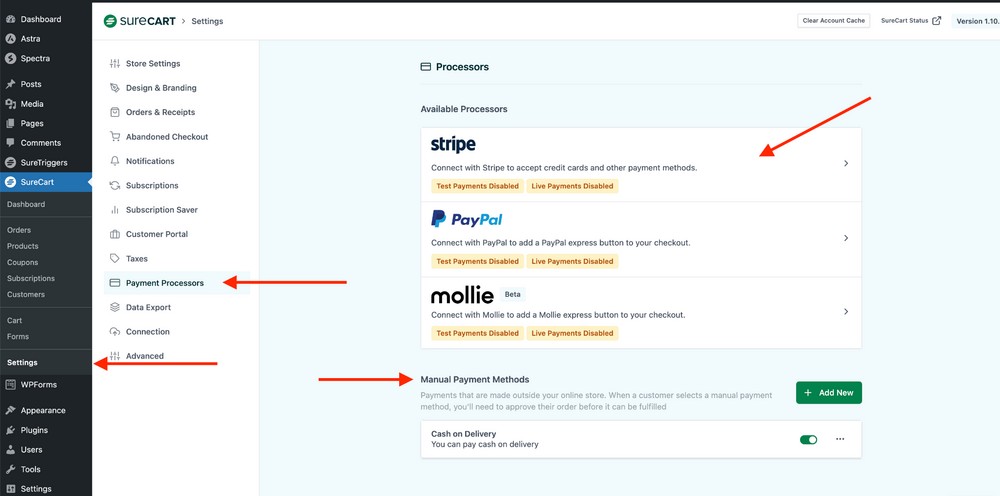 payment processor interface surecart