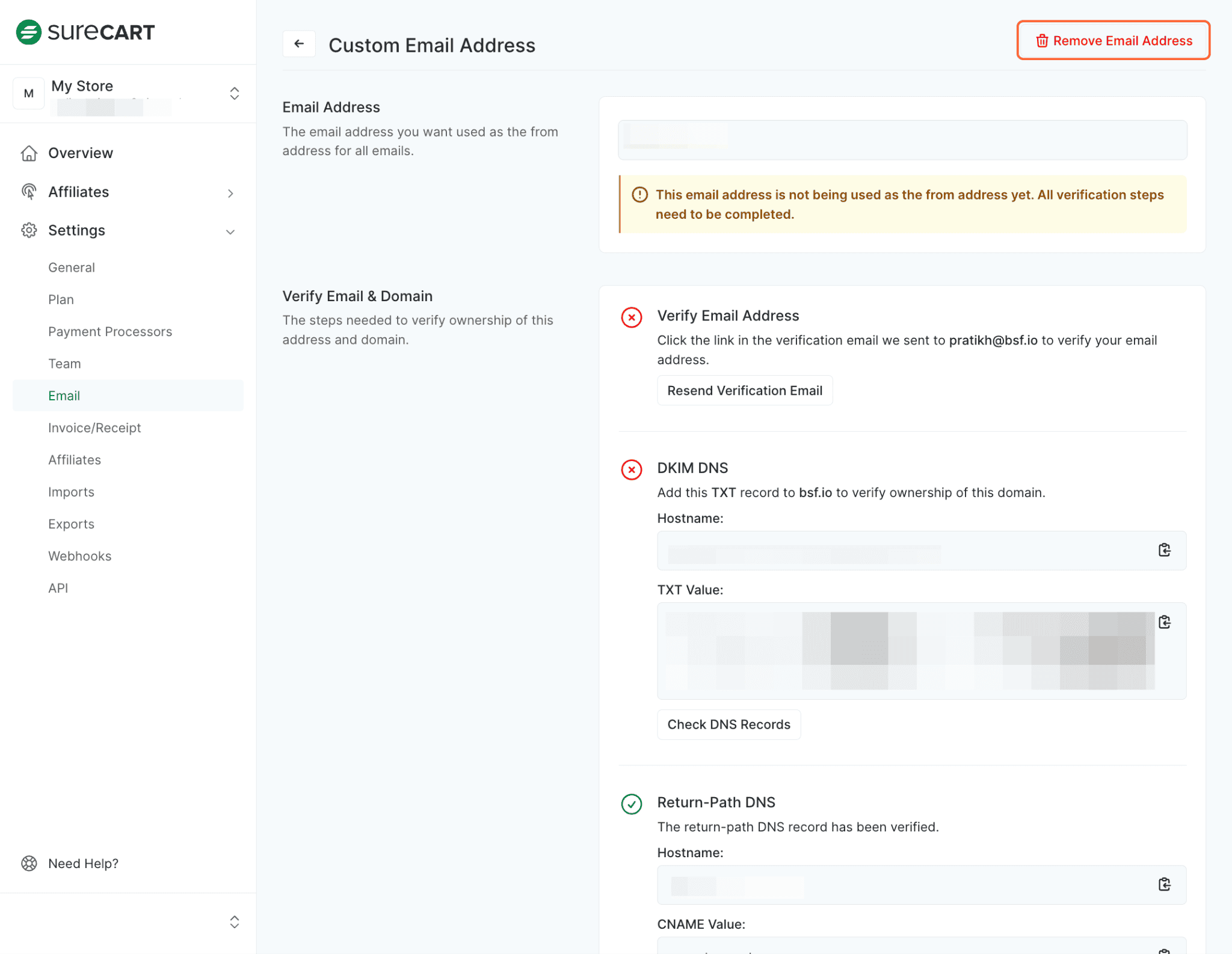 Remove Email Address 
