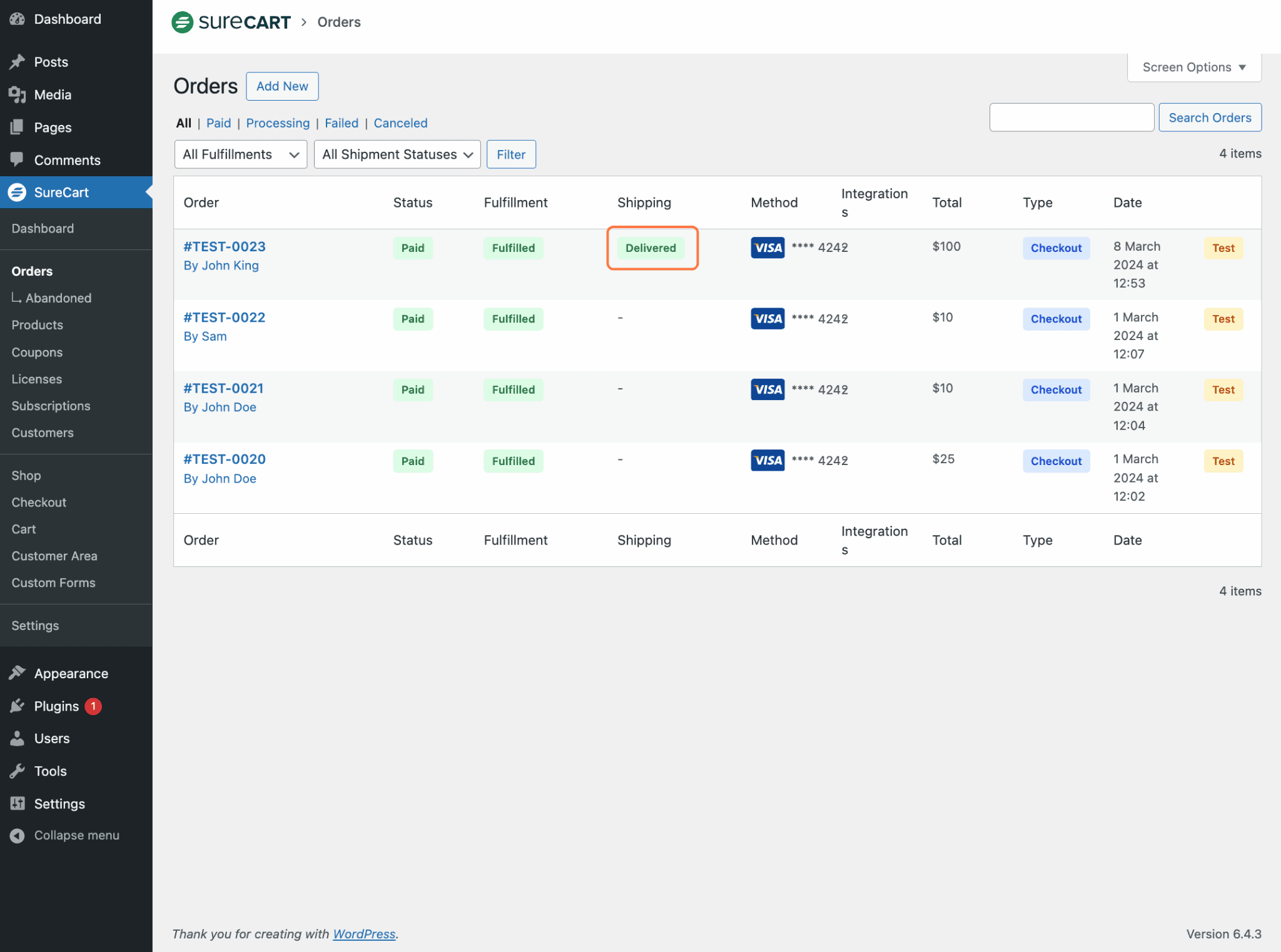 Status Updated to Delivered In Orders