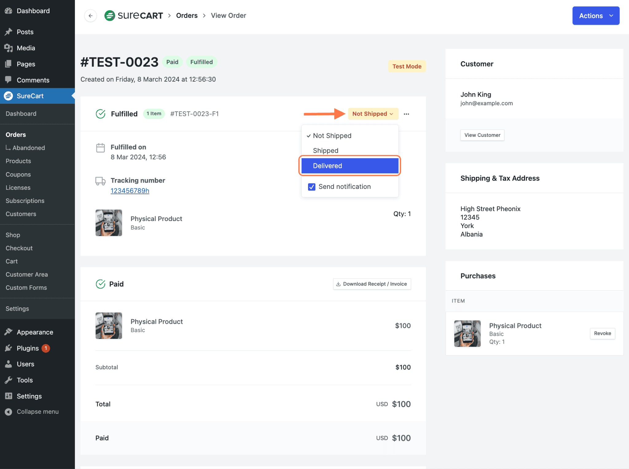 Update Shipping Status
