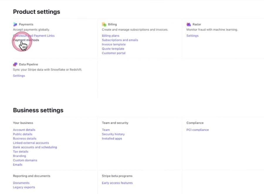 Stripe payment methods