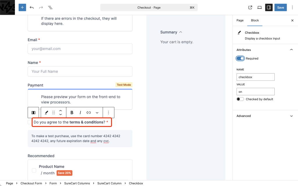 Adding Terms & Conditions to Your Checkout Form in SureCart Image 205 1024x640