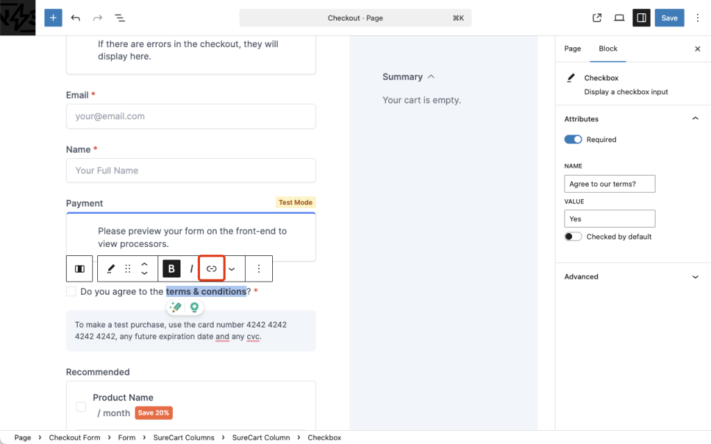 Adding Terms & Conditions to Your Checkout Form in SureCart Image 208 1024x640