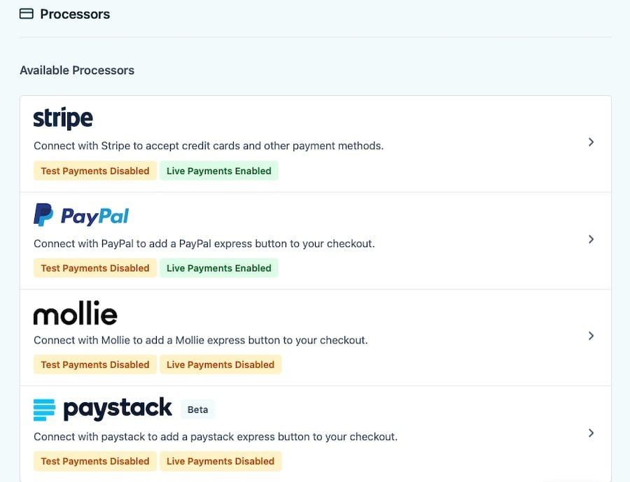SureCart payment processors