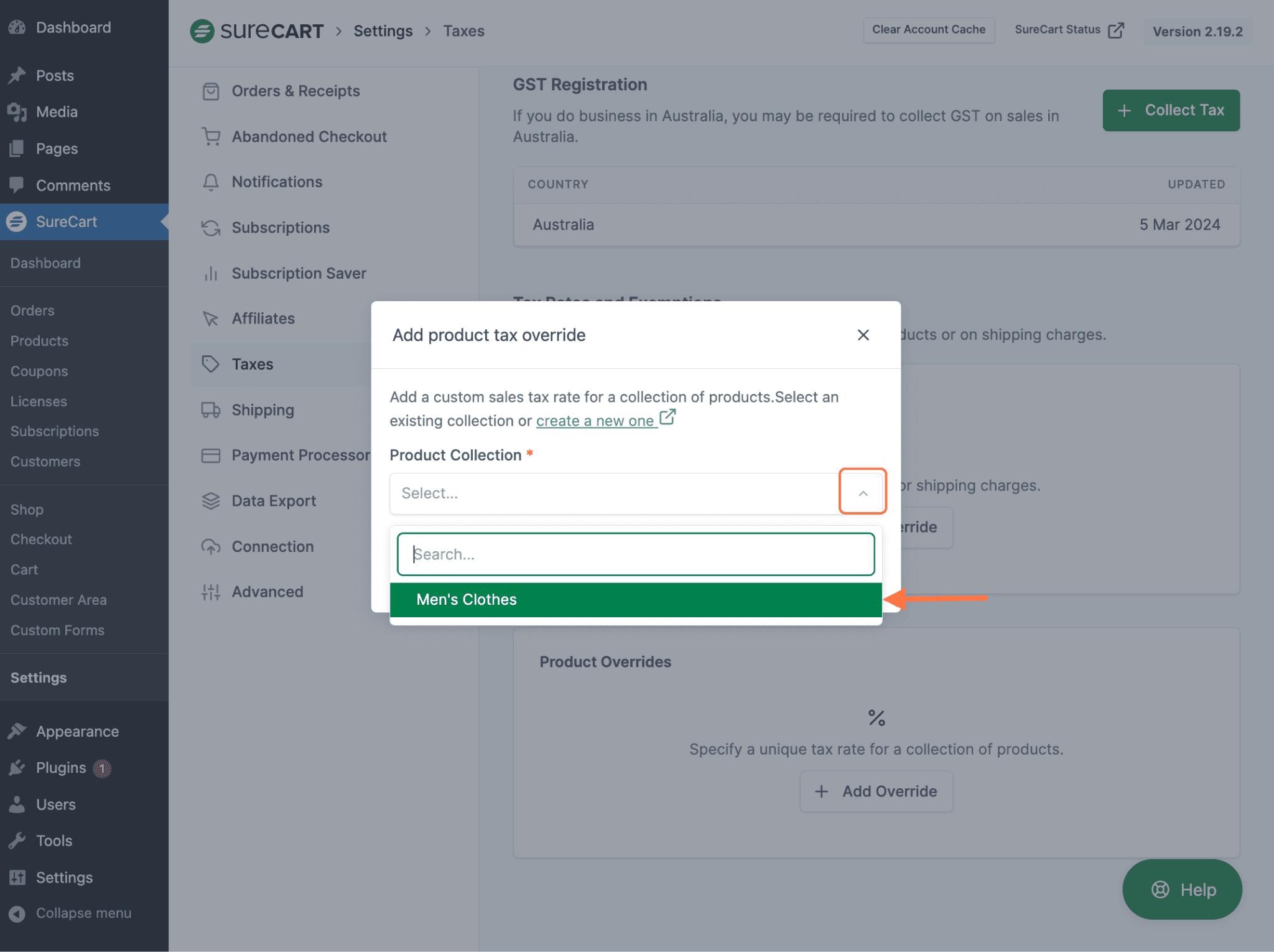Select Collection from Dropdown