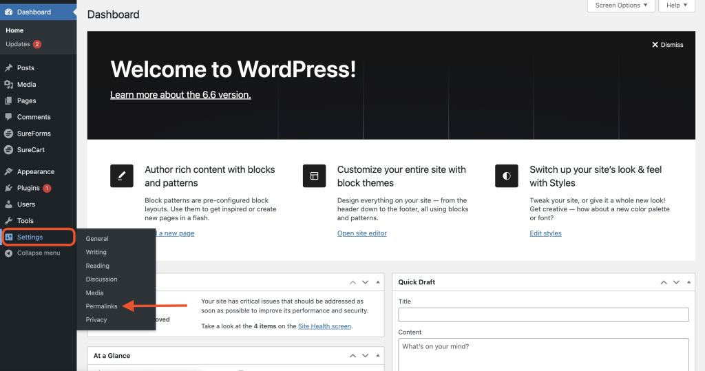 go to permalinks settings