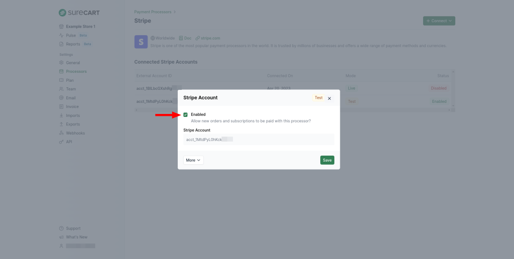 Active processor in app.surecart.com